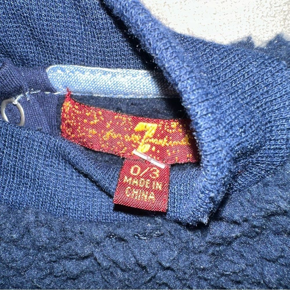 7 For All Mankind Baby 0-3M Navy Sherpa Fleece Pullover Sweatshirt - Picture 3 of 3
